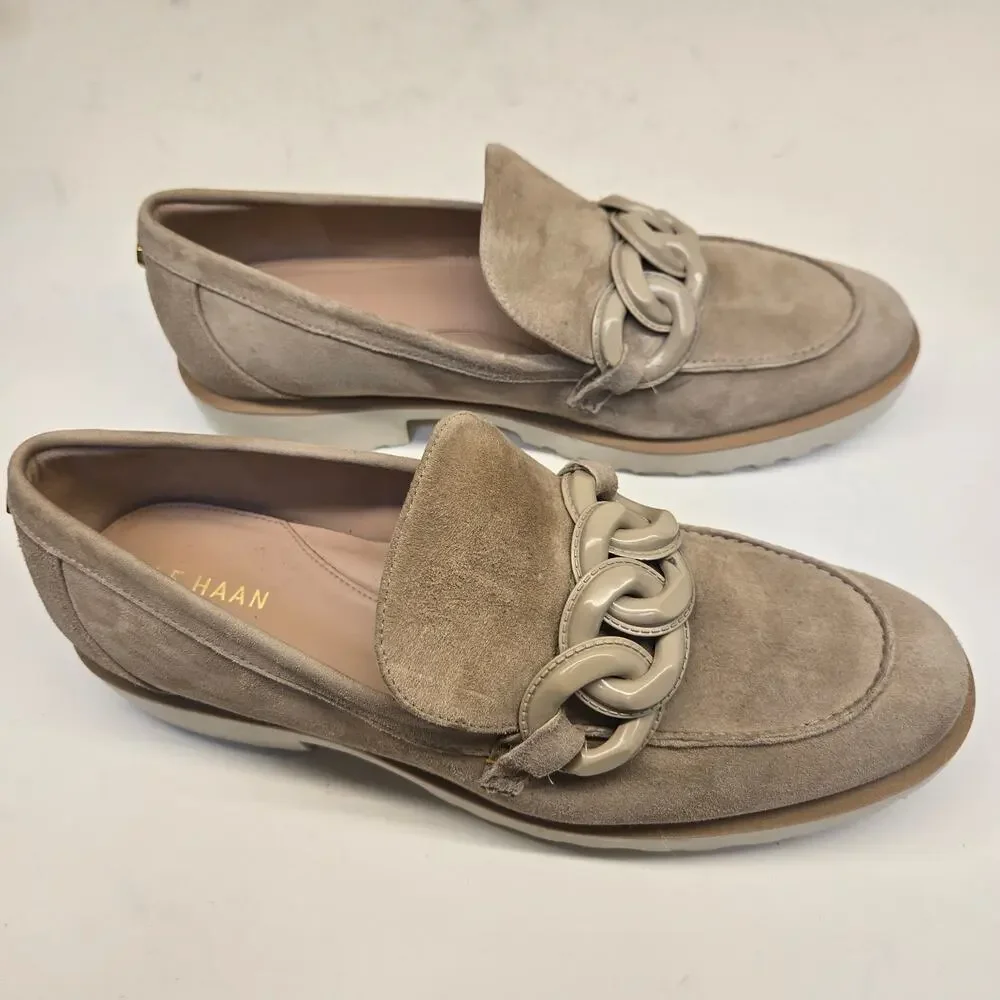 Cole Haan Grand 360 Size 9.5 Tan Suede Geneva Chain Loafer Flats with Lug Soles